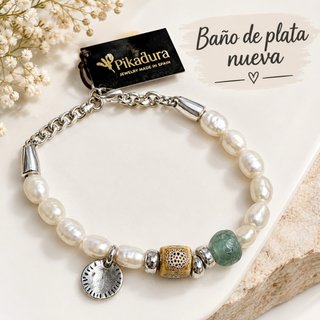 Pulsera Perlas Baño Plata Nueva