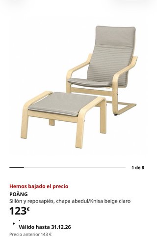 Sillón y reposapiés madera y tela. Poäng Ikea