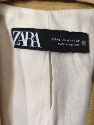 Blazer Zara Lino Beige Doble Botonadura