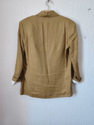 Blazer Zara Lino Beige Doble Botonadura