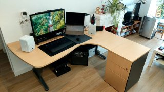 Escritorio de oficina curvo madera y metal
