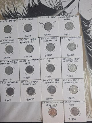 18 Monedas 50 cts Plata Alfonso XII y XIII s.c y s