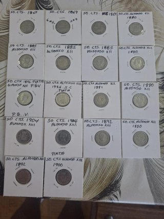 18 Monedas 50 cts Plata Alfonso XII y XIII s.c y s