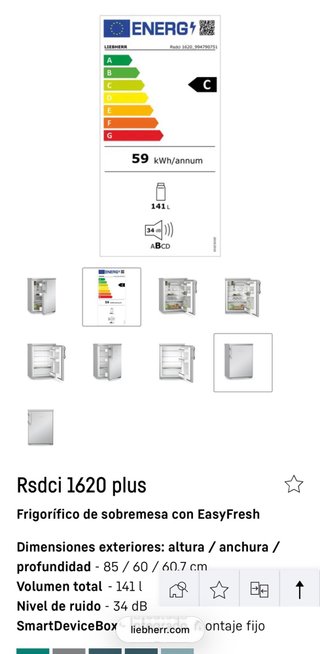 Frigorífico mini Liebherr Rsdci 1620 plus. NUEVO