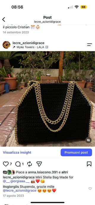 Borsa uncinetto Stella nera e oro