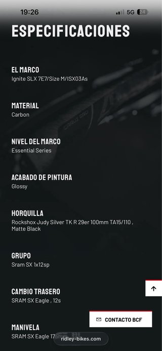 Bicicleta Ridley Ignite SLX Carbono Talla L