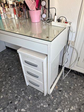 Mesa escritorio tocador cristal y madera