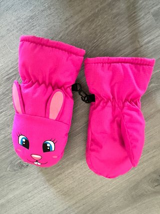 Manoplas Nieve Infantil Conejo Rosa