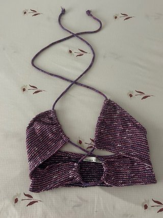 Top Pull&Bear tejido morado y rosa