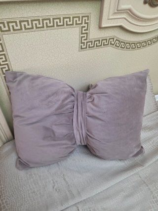 Cuscino Fiocco Velluto Grigio Rosa
