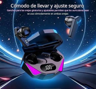 Auriculares inalámbricos plateados y morados