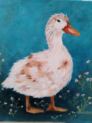 Cuadro de patos blanco, acrílico sobre lienzo