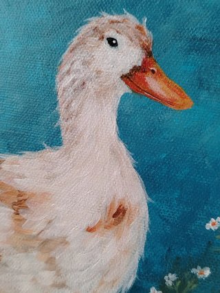 Cuadro de patos blanco, acrílico sobre lienzo