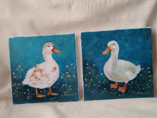 Cuadro de patos blanco, acrílico sobre lienzo