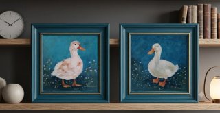 Cuadro de patos blanco, acrílico sobre lienzo