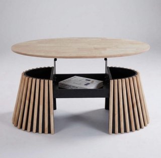 Mesa centro elevable madera maciza