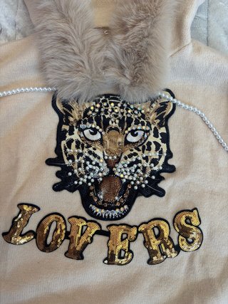 Jersey Beige con Leopardo y Lentejuelas
