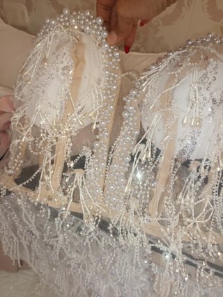 Vestido fiesta perlas y lentejuelas