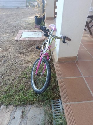 Bicicleta infantil rosa y blanca