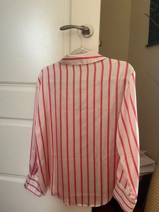 Blusa Zara Rayas Blanco y Fucsia S
