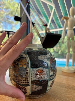 Jarrón cerámica Satsuma craquelado floral