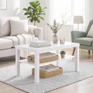 Mesa de centro de madera y yute