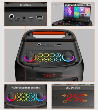 Altavoz Karaoke LED RGB + 2 Micrófonos  NUEVO