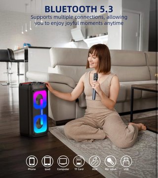 Altavoz Karaoke LED RGB + 2 Micrófonos  NUEVO