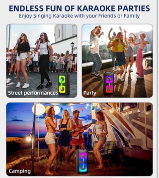 Altavoz Karaoke LED RGB + 2 Micrófonos  NUEVO