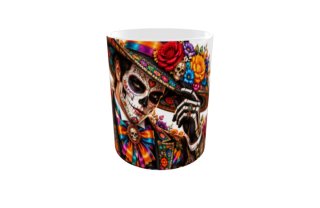 2 Tazas cerámica diseño Catrina flores