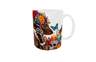 2 Tazas cerámica diseño Catrina flores