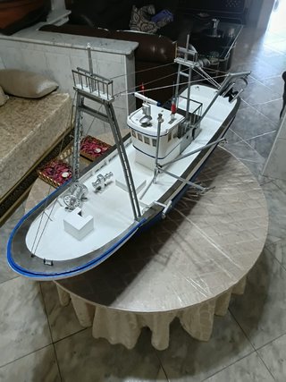 Maqueta Barco Pesquero Artesanal Azul, pieza unica