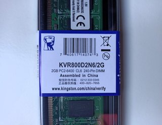 Kingston 2GB DDR2 KVR800D2N6 PC2-6400 Memoria Ram