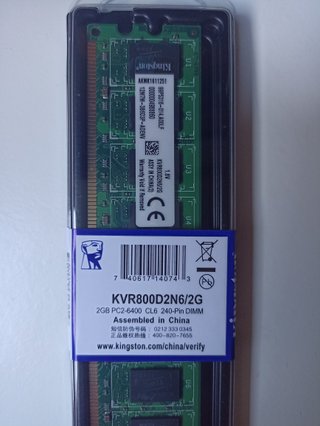Kingston 2GB DDR2 KVR800D2N6 PC2-6400 Memoria Ram