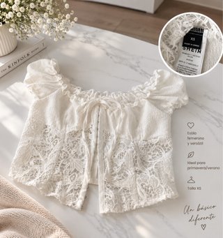 Top SHEIN blanco encaje XS