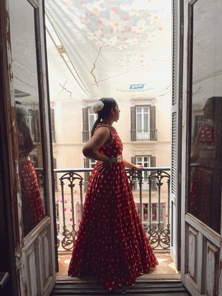 Vestido Flamenca Rojo Lunares Blanco