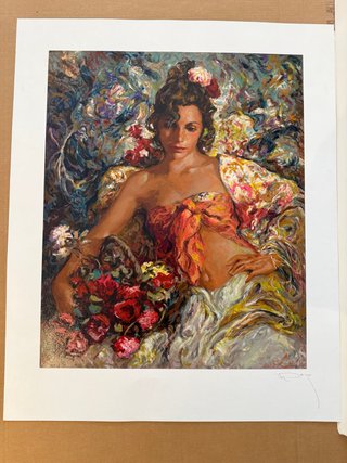 Serigrafía Original Entre Flores de José Royo Firm