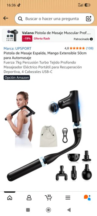 Pistola Masaje Espalda Mango Extraíble 50cm