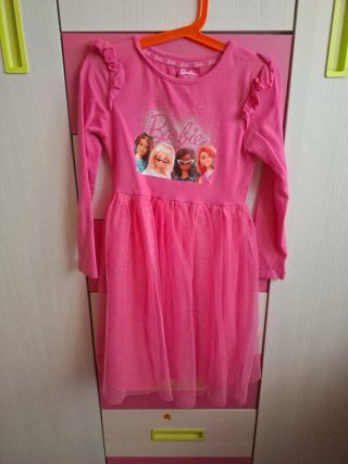 Vestido Barbie niña rosa manga larga talla 128