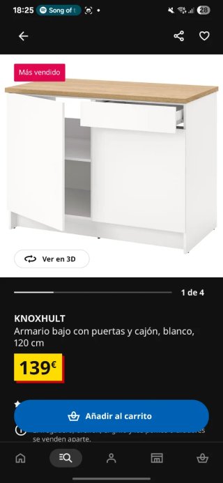 KNOXHULT Mueble Isla 120 cm Blanco URGE
