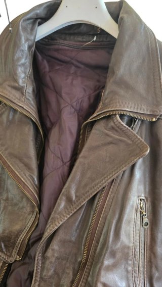 Giacca pelle vintage biker marrone con cintura