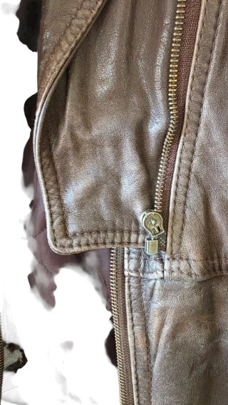 Giacca pelle vintage biker marrone con cintura
