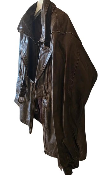 Giacca pelle vintage biker marrone con cintura