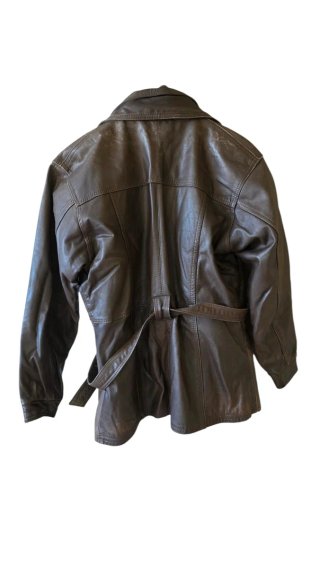 Giacca pelle vintage biker marrone con cintura