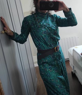 Vestido vintage verde estampado