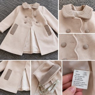 Abrigo niña beige con capota a juego