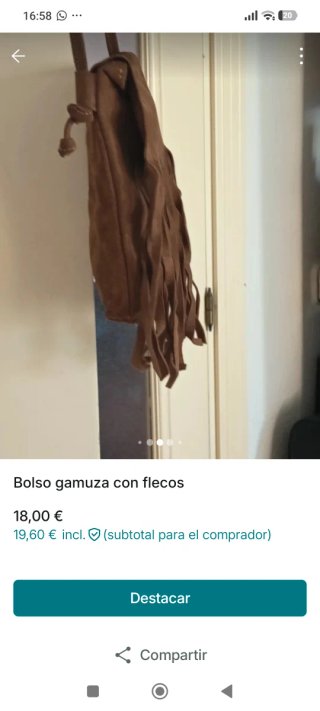 Bolso de gamuza con flecos marron