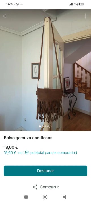 Bolso de gamuza con flecos marron