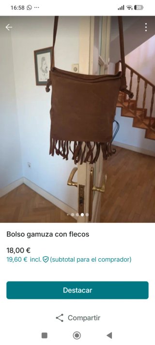 Bolso de gamuza con flecos marron
