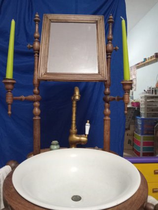 Mueble Lavabo Palanganero Antiguo con Espejo